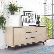 Brunel Chalk Oak & Gunmetal Wide Sideboard