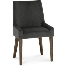 Ella Dark Oak Scoop Back Chair - Gun Metal Velvet Fabric (Pair)