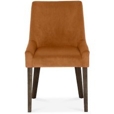 Ella Dark Oak Scoop Back Chair - Harvest Pumpkin Velvet Fabric (Single) Ella Dark Oak Scoop Back Chair - Harvest Pumpkin Velvet Fabric (Single)