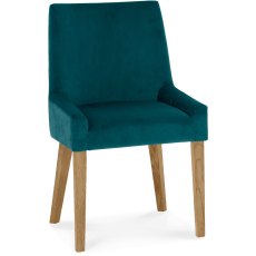 Ella Light Oak Scoop Back Chair - Sea Green Velvet Fabric (Pair)