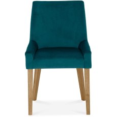 Ella Light Oak Scoop Back Chair - Sea Green Velvet Fabric (Pair)