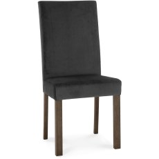 Parker Dark Oak Square Back Chair - Gun Metal Velvet Fabric (Pair)