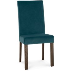 Parker Dark Oak Square Back Chair - Sea Green Velvet Fabric (Pair)