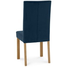 Parker Light Oak Square Back Chair - Dark Blue Velvet Fabric (Pair)