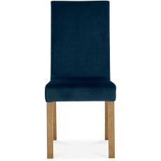 Parker Light Oak Square Back Chair - Dark Blue Velvet Fabric (Single)