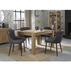 Turin Light Oak 4-6 Seater Table & 4 Kent Dark Grey Faux Leather Chairs - Black Legs