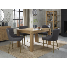 Turin Light Oak 4-6 Seater Table & 4 Kent Dark Grey Faux Leather Chairs - Gold Legs