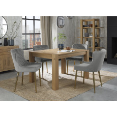 Turin Light Oak 4-6 Seater Table & 4 Kent Grey Velvet Chairs - Gold Legs