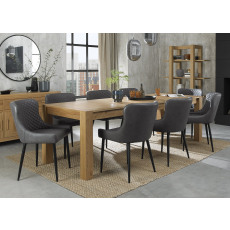 Turin Light Oak 6-10 Seater Table & 8 Kent Dark Grey Faux Leather Chairs - Black Legs