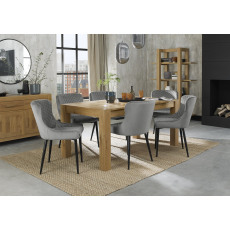 Turin Light Oak 6-8 Seater Table & 6 Kent Grey Velvet Chairs - Black Legs