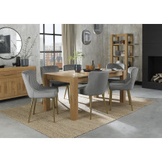 Turin Light Oak 6-8 Seater Table & 6 Kent Grey Velvet Chairs - Gold Legs