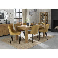 Turin Light Oak 6-8 Seater Table & 6 Kent Mustard Velvet Chairs - Black Legs