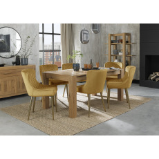 Turin Light Oak 6-8 Seater Table & 6 Kent Mustard Velvet Chairs - Gold Legs