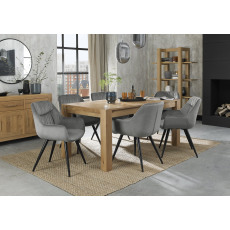 Turin Light Oak 6-8 Seater Table & 6 Oxford Grey Velvet Chairs