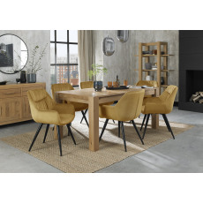 Turin Light Oak 6-8 Seater Table & 6 Oxford Mustard Velvet Chairs