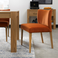 Turin Light Oak Low Back Uph Chair - Harvest Pumpkin Velvet Fabric (Pair) Turin Light Oak Low Back Uph Chair - Harvest Pumpkin Velvet Fabric (Pair)