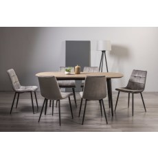 Vintage Weathered Oak 6 Seater Table & 6 Mondrian Grey Velvet Chairs Vintage Weathered Oak 6 Seater Table & 6 Mondrian Grey Velvet Chairs