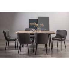 Vintage Weathered Oak 6-8 Seater Table & 6 Kent Dark Grey Faux Leather Chairs - Black Legs Vintage Weathered Oak 6-8 Seater Table & 6 Kent Dark Grey Faux Leather Chairs - Black Legs