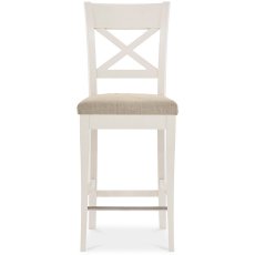 Ashley Antique White X Back Bar Stool - Sand Colour Fabric (Pair)