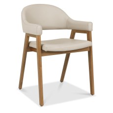 Camden Rustic Oak Upholstered Arm Chair - Ivory Bonded Leather (Pair)