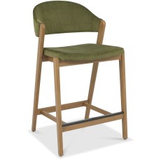Camden Rustic Oak Upholstered Bar Stool - Cedar Velvet Fabric