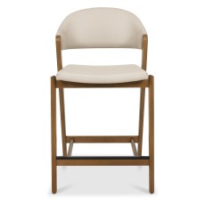 Camden Rustic Oak Upholstered Bar Stool - Ivory Bonded Leather (Single)