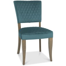 Logan Fumed Oak Upholstered Chair - Azure Velvet Fabric