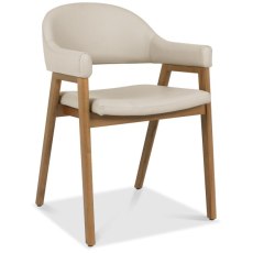 Camden Rustic Oak Upholstered Arm Chair - Ivory Bonded Leather Camden Rustic Oak Upholstered Arm Chair - Ivory Bonded Leather