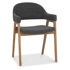 Camden Rustic Oak Upholstered Arm Chair - Dark Grey Fabric
