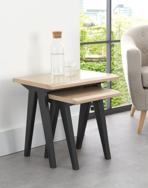 Brunel Chalk Oak & Gunmetal Nest Of Tables Brunel Chalk Oak & Gunmetal Nest Of Tables