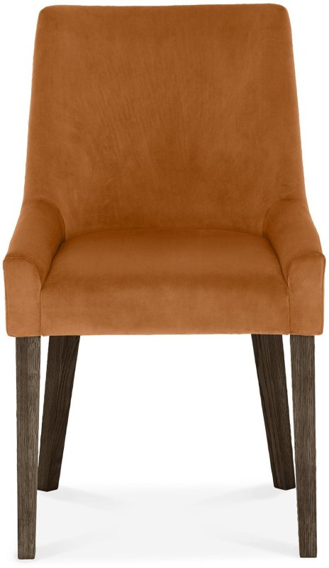Ella Dark Oak Scoop Back Chair - Harvest Pumpkin Velvet Fabric (Single) Ella Dark Oak Scoop Back Chair - Harvest Pumpkin Velvet Fabric (Single)