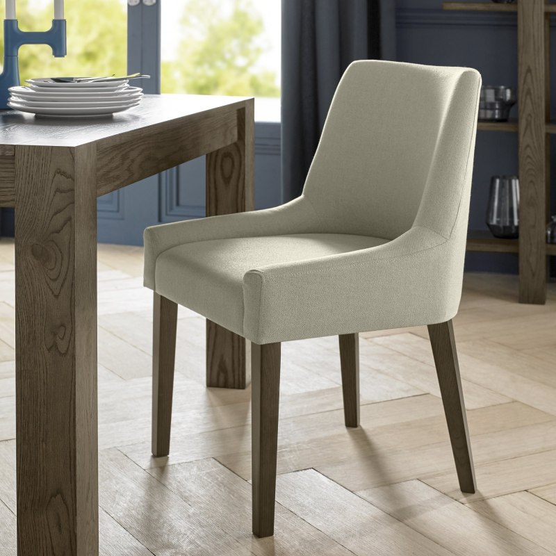 Ella Dark Oak Scoop Back Chair - Silver Grey Fabric (Pair) Ella Dark Oak Scoop Back Chair - Silver Grey Fabric (Pair)