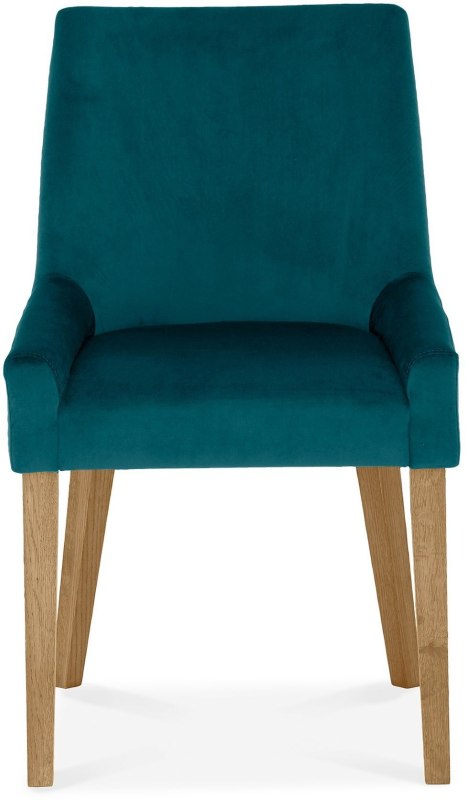 Ella Light Oak Scoop Back Chair - Sea Green Velvet Fabric (Pair) Ella Light Oak Scoop Back Chair - Sea Green Velvet Fabric (Pair)