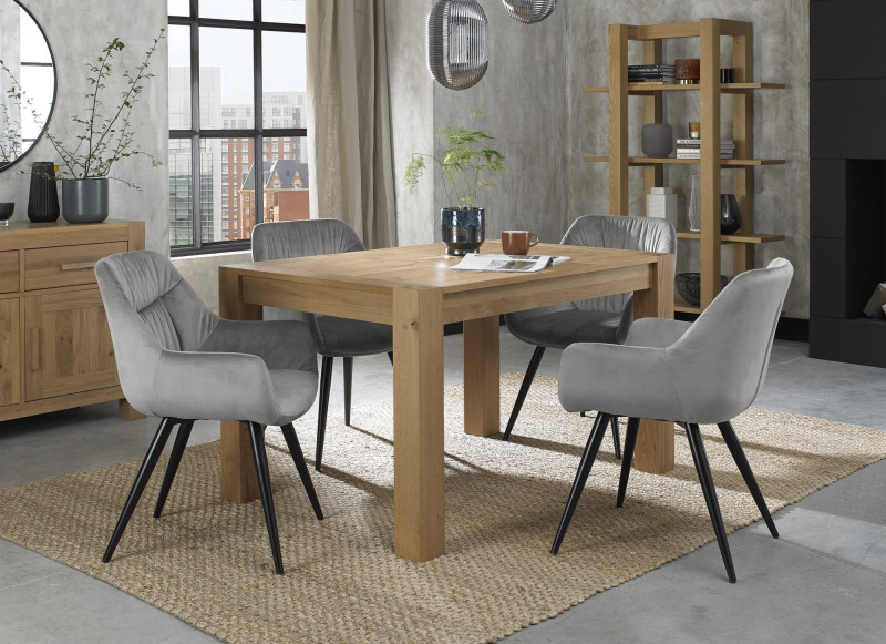 Turin Light Oak 4-6 Seater Table & 4 Oxford Grey Velvet Chairs Turin Light Oak 4-6 Seater Table & 4 Oxford Grey Velvet Chairs