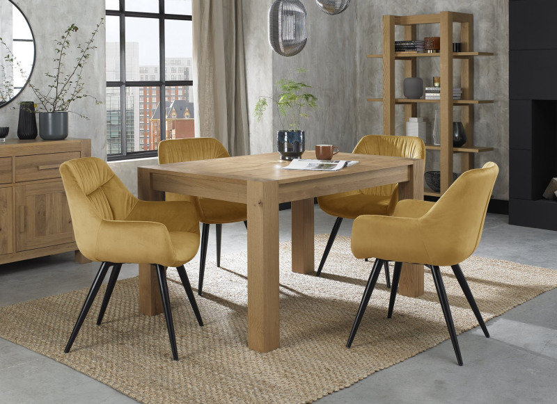 Turin Light Oak 4-6 Seater Table & 4 Oxford Mustard Velvet Chairs Turin Light Oak 4-6 Seater Table & 4 Oxford Mustard Velvet Chairs