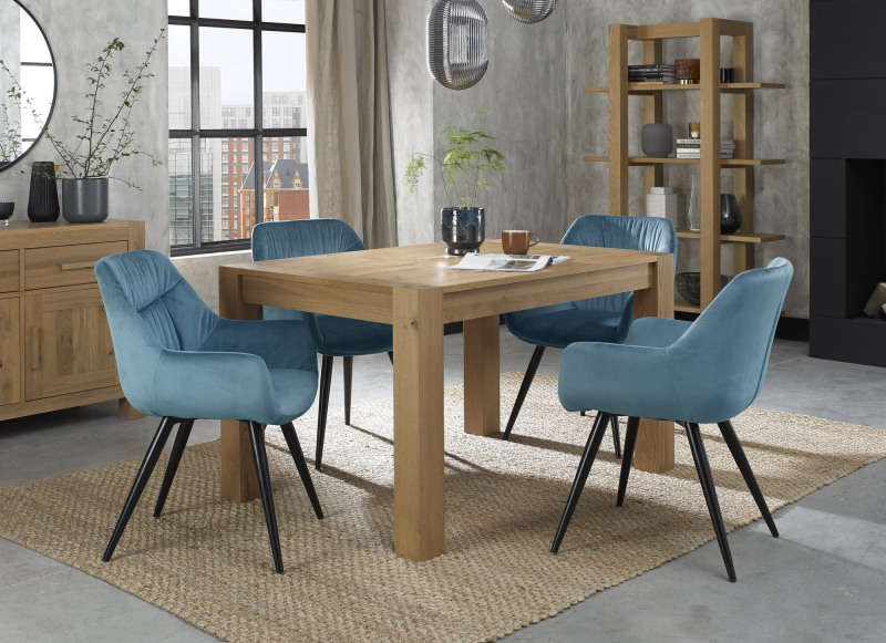 Turin Light Oak 4-6 Seater Table & 4 Oxford Petrol Blue Velvet Chairs Turin Light Oak 4-6 Seater Table & 4 Oxford Petrol Blue Velvet Chairs