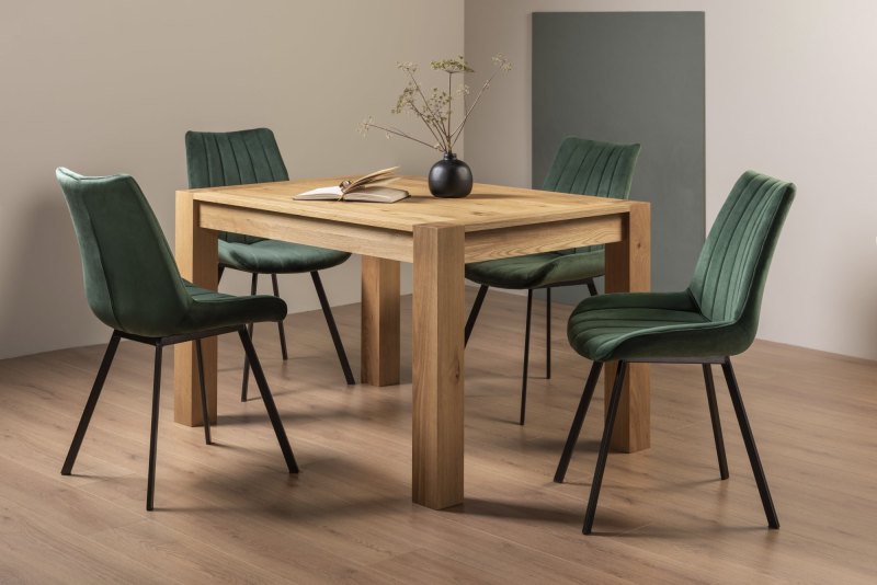 Turin Light Oak 4-6 Seater Table & 4 Fontana Green Velvet Chairs Turin Light Oak 4-6 Seater Table & 4 Fontana Green Velvet Chairs