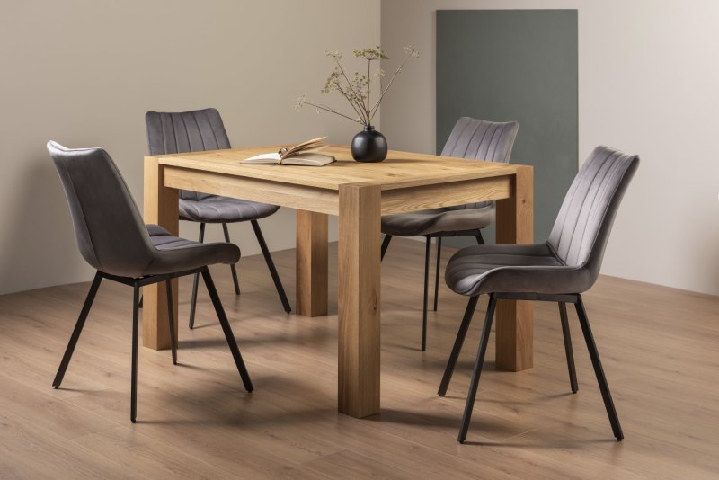 Turin Light Oak 4-6 Seater Table & 4 Fontana Grey Velvet Chairs Turin Light Oak 4-6 Seater Table & 4 Fontana Grey Velvet Chairs