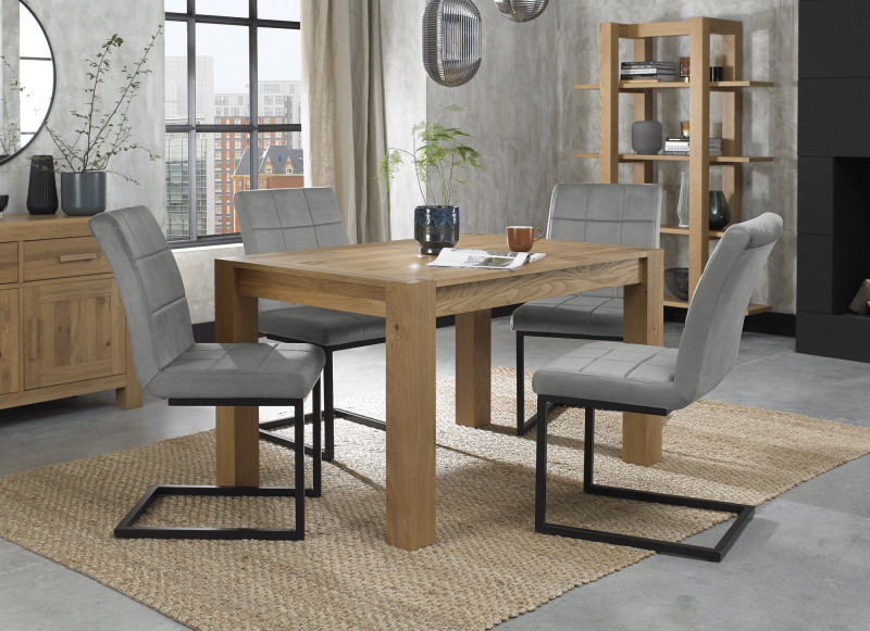 Turin Light Oak 4-6 Seater Table & 4 Lewis Grey Velvet Cantilever Chairs Turin Light Oak 4-6 Seater Table & 4 Lewis Grey Velvet Cantilever Chairs