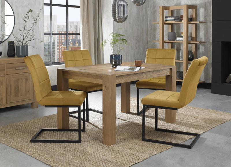 Turin Light Oak 4-6 Seater Table & 4 Lewis Mustard Velvet Cantilever Chairs Turin Light Oak 4-6 Seater Table & 4 Lewis Mustard Velvet Cantilever Chairs