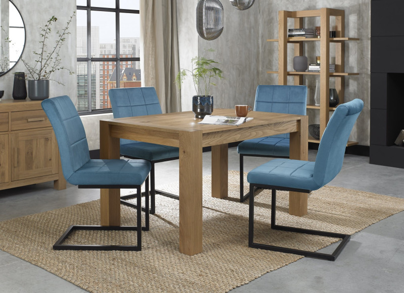 Turin Light Oak 4-6 Seater Table & 4 Lewis Petrol Blue Cantilever Chairs Turin Light Oak 4-6 Seater Table & 4 Lewis Petrol Blue Cantilever Chairs