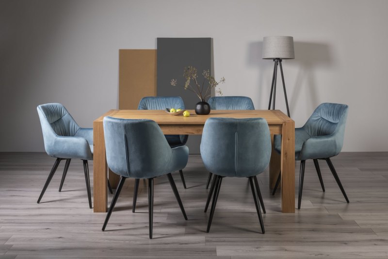 Turin Light Oak 6 Seater Table & 6 Oxford Petrol Blue Velvet Chairs Turin Light Oak 6 Seater Table & 6 Oxford Petrol Blue Velvet Chairs