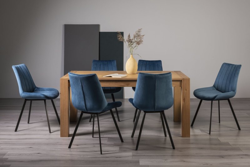 Turin Light Oak 6 Seater Table & 6 Fontana Blue Velvet Chairs Turin Light Oak 6 Seater Table & 6 Fontana Blue Velvet Chairs