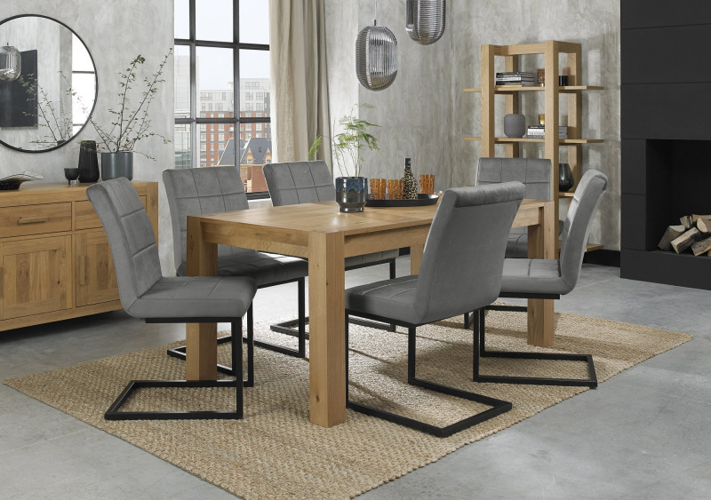 Turin Light Oak 6 Seater Table & 6 Lewis Grey Velvet Cantilever Chairs Turin Light Oak 6 Seater Table & 6 Lewis Grey Velvet Cantilever Chairs