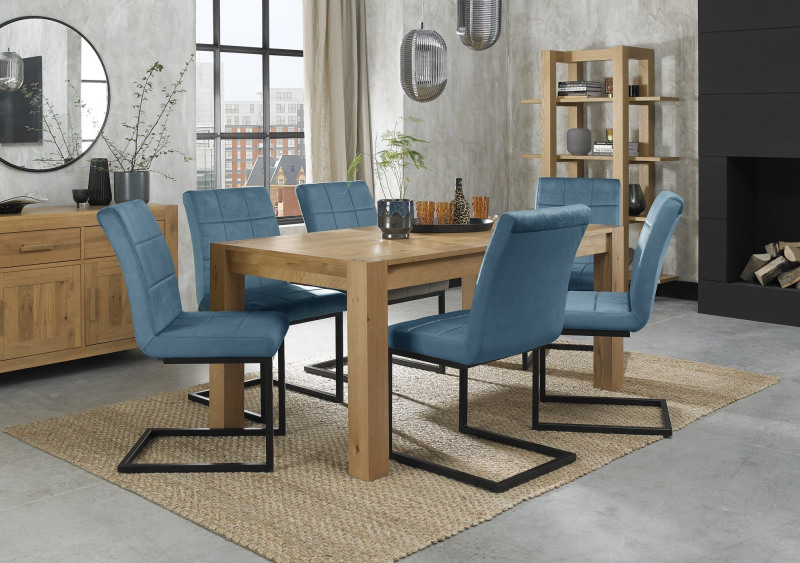 Turin Light Oak 6 Seater Table & 6 Lewis Petrol Blue Cantilever Chairs Turin Light Oak 6 Seater Table & 6 Lewis Petrol Blue Cantilever Chairs