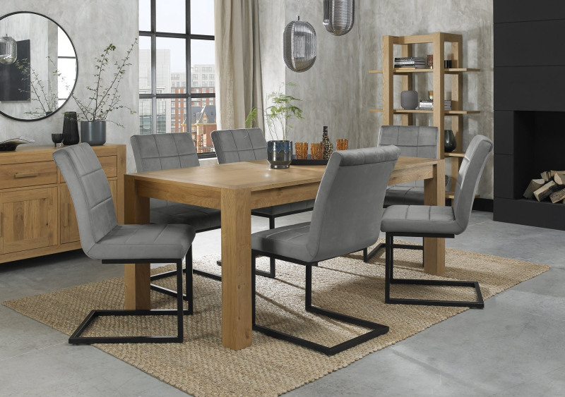 Turin Light Oak 6-10 Seater Table & 6 Lewis Grey Velvet Cantilever Chairs Turin Light Oak 6-10 Seater Table & 6 Lewis Grey Velvet Cantilever Chairs