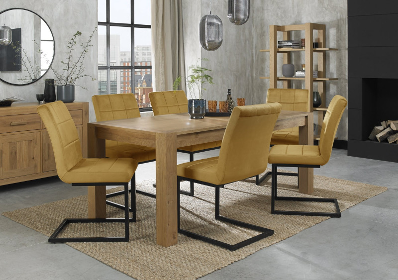 Turin Light Oak 6-10 Seater Table & 6 Lewis Mustard Velvet Cantilever Chairs Turin Light Oak 6-10 Seater Table & 6 Lewis Mustard Velvet Cantilever Chairs