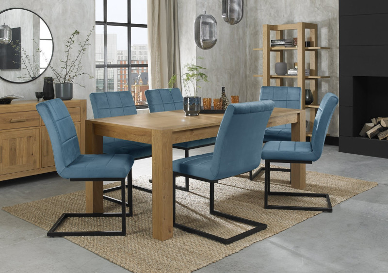 Turin Light Oak 6-10 Seater Table & 6 Lewis Petrol Blue Cantilever Chairs Turin Light Oak 6-10 Seater Table & 6 Lewis Petrol Blue Cantilever Chairs