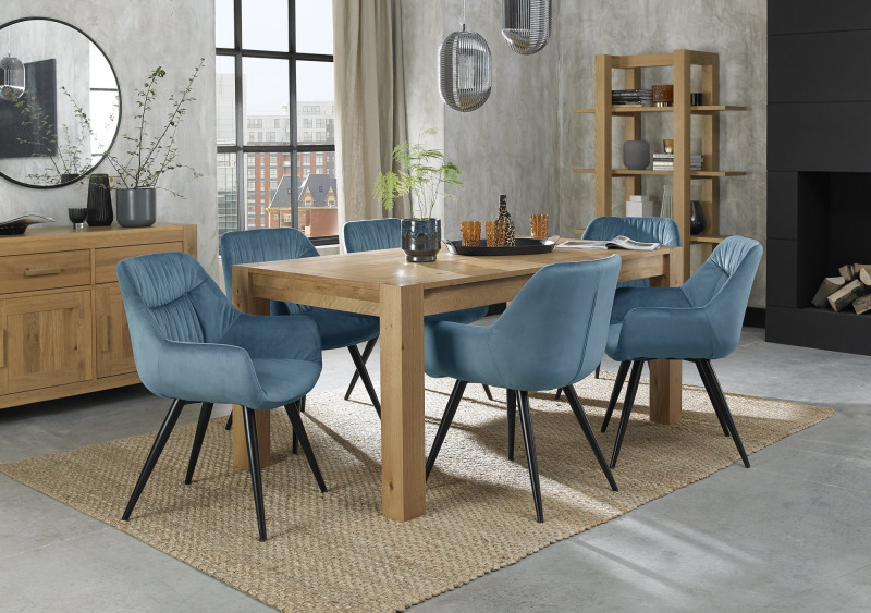 Turin Light Oak 6-8 Seater Table & 6 Oxford Petrol Blue Velvet Chairs Turin Light Oak 6-8 Seater Table & 6 Oxford Petrol Blue Velvet Chairs