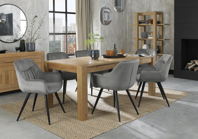 Turin Light Oak Large 6-8 Seater Table & 6 Oxford Grey Velvet Chairs Turin Light Oak Large 6-8 Seater Table & 6 Oxford Grey Velvet Chairs